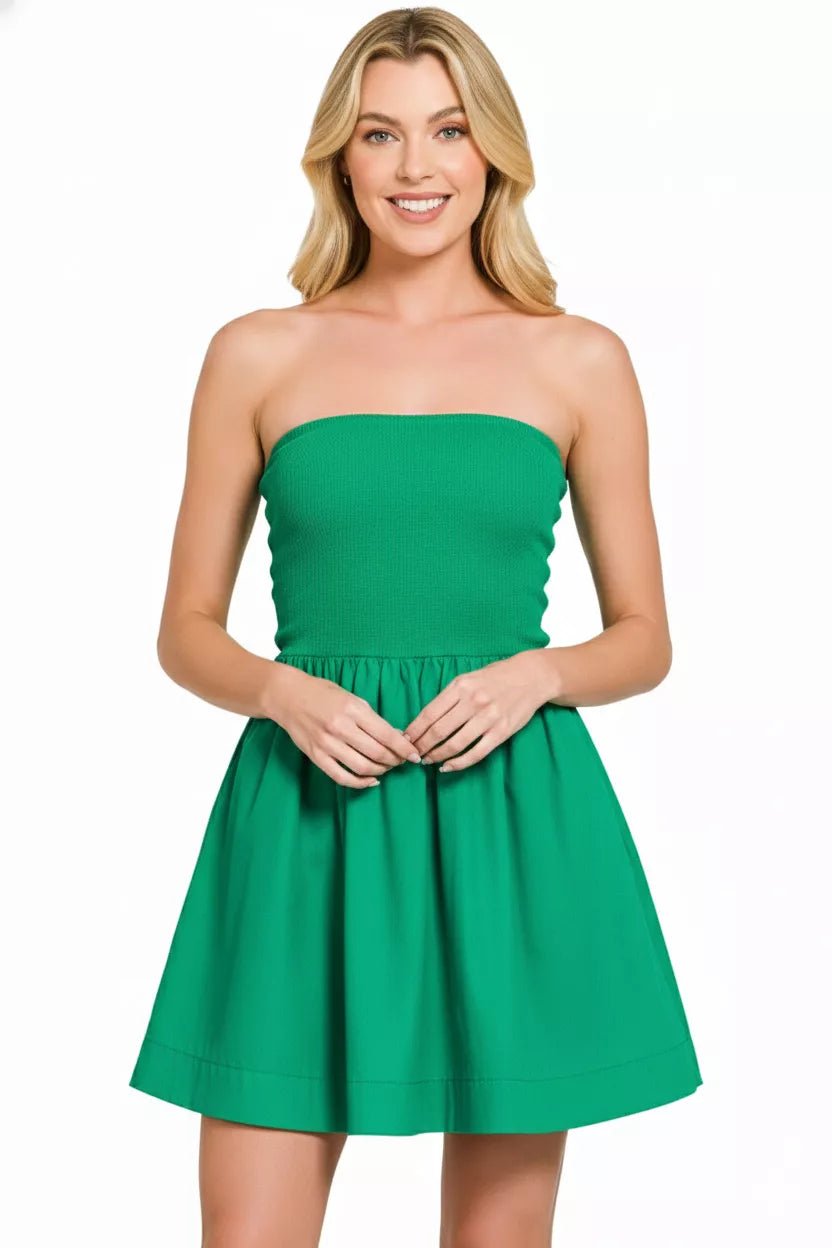 Zenana Combined Knit Tube Top Flare Mini Dress - Bitsy Gypsy Boutique