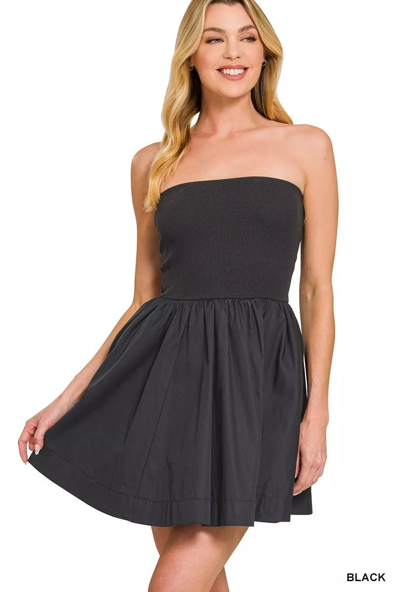 Zenana Combined Knit Tube Top Flare Mini Dress - Bitsy Gypsy Boutique