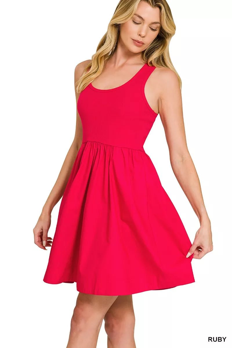 Zenana Combined Knit & Woven Midi Dress - Bitsy Gypsy Boutique