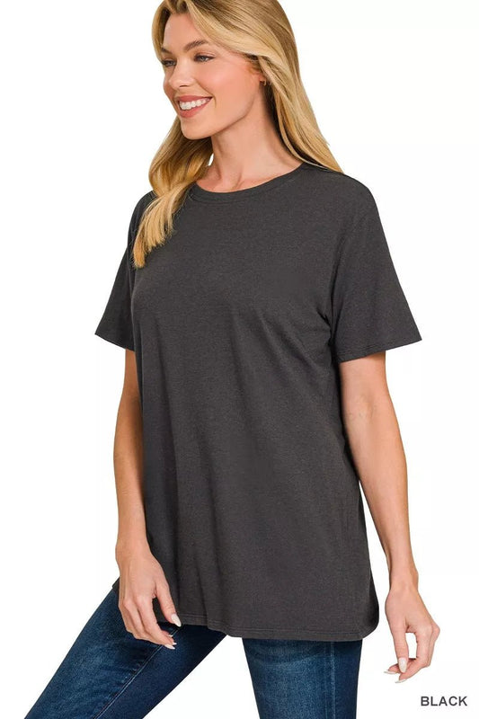 Zenana Cotton Boyfriend Round Neck Tee - Bitsy Gypsy Boutique