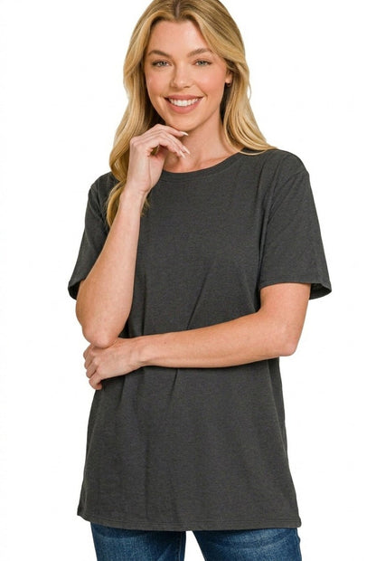 Zenana Cotton Boyfriend Round Neck Tee - Bitsy Gypsy Boutique