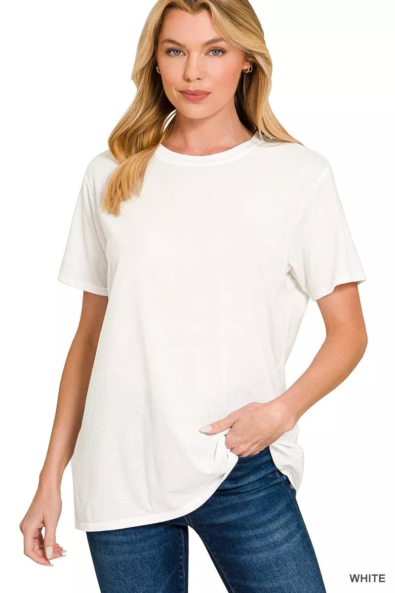 Zenana Cotton Boyfriend Round Neck Tee - Bitsy Gypsy Boutique