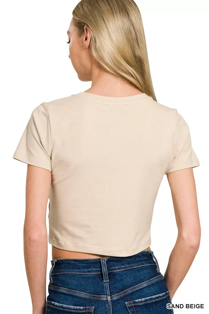Zenana Cotton Short Sleeve Round Neck Cropped Top - Bitsy Gypsy Boutique