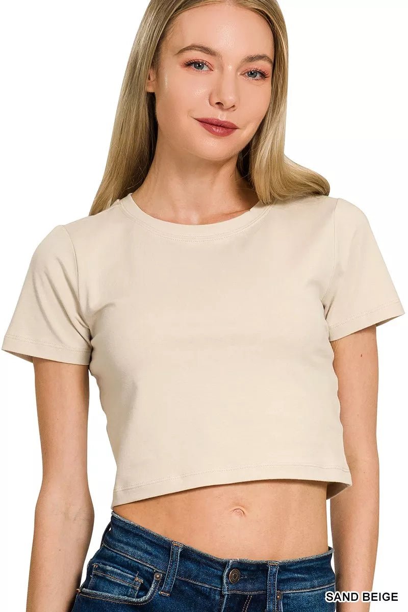 Zenana Cotton Short Sleeve Round Neck Cropped Top - Bitsy Gypsy Boutique