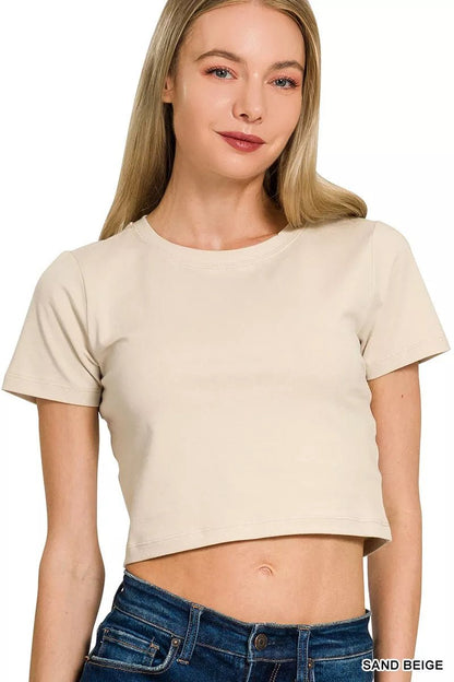 Zenana Cotton Short Sleeve Round Neck Cropped Top - Bitsy Gypsy Boutique
