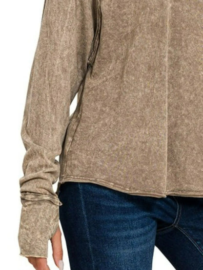Zenana Crinkle Washed Thumb Hole Cuffs Long Sleeve Top - Bitsy Gypsy Boutique