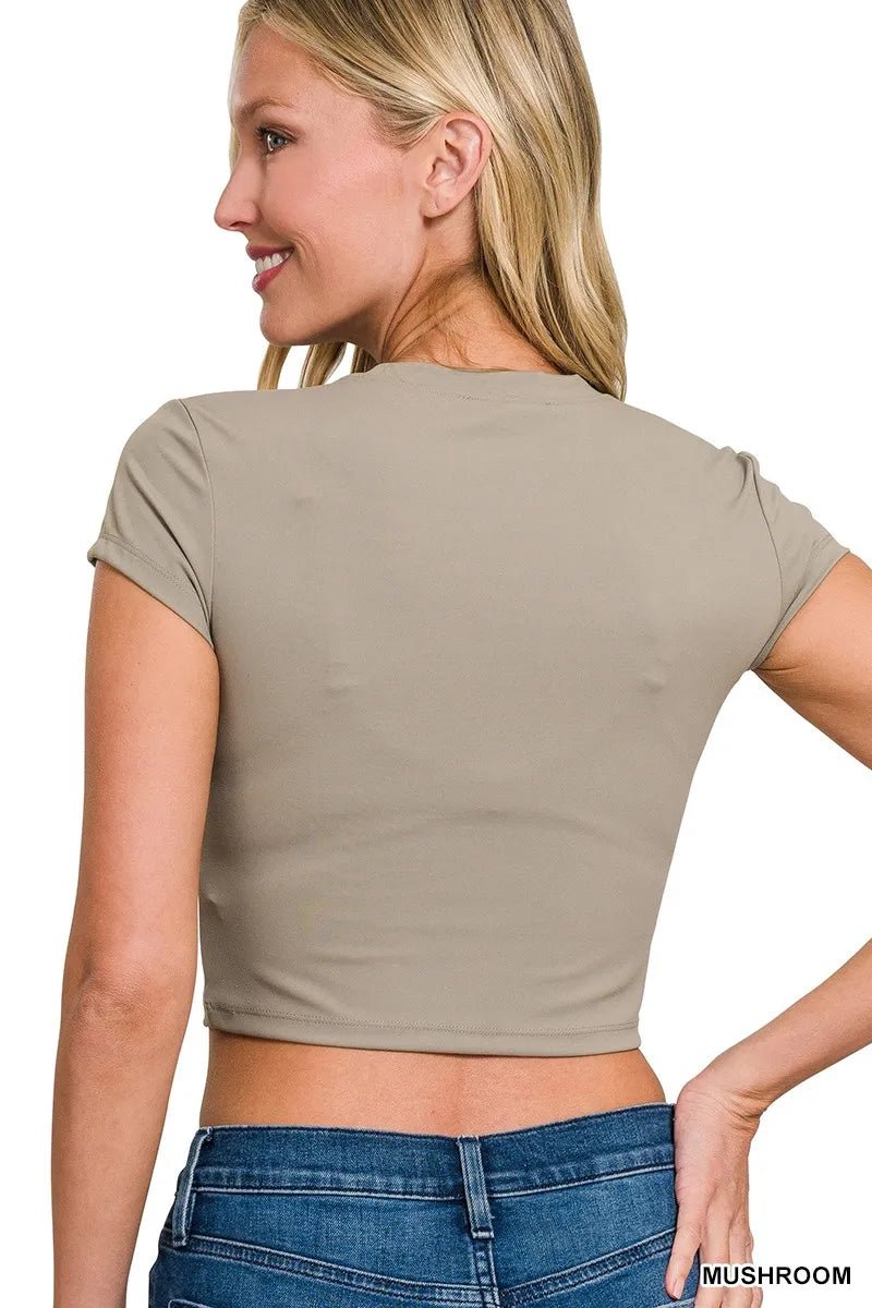 Zenana Cropped Interlock Short Sleeve Top - Bitsy Gypsy Boutique