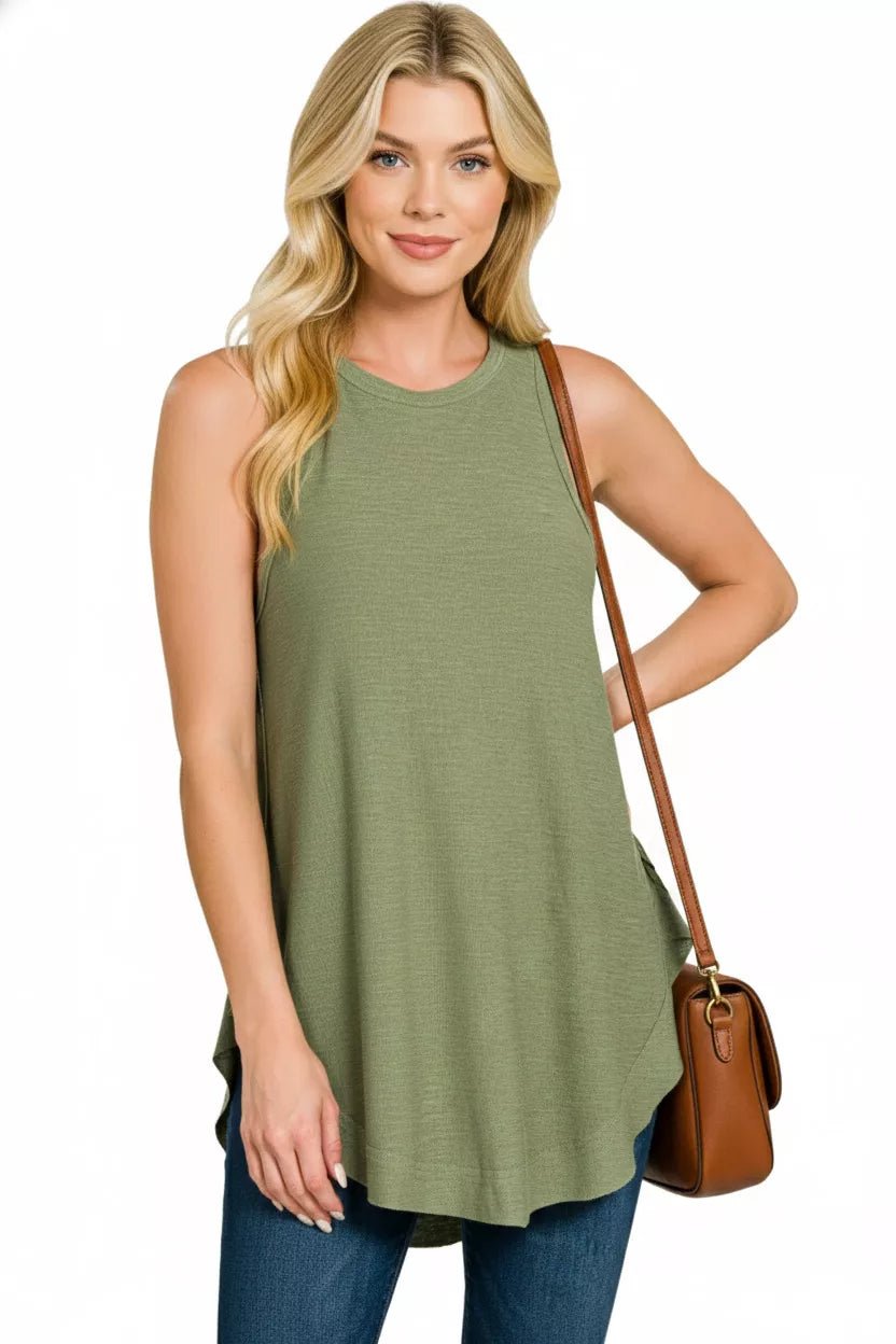 Zenana Curved Hem Slub Tunic Tank - Bitsy Gypsy Boutique