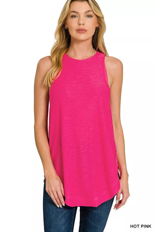 Zenana Curved Hem Slub Tunic Tank - Bitsy Gypsy Boutique