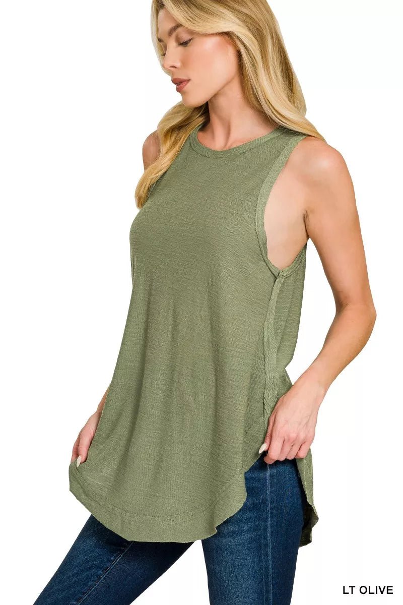 Zenana Curved Hem Slub Tunic Tank - Bitsy Gypsy Boutique