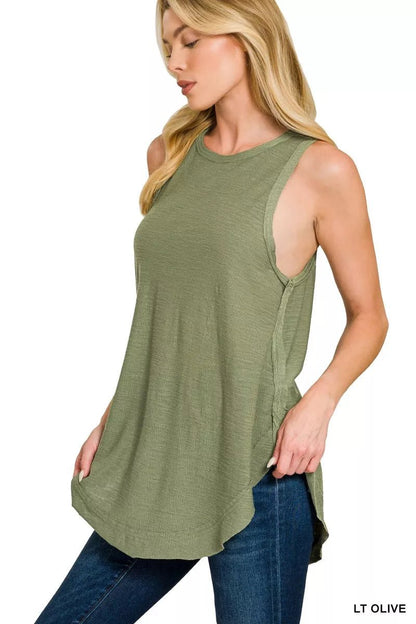 Zenana Curved Hem Slub Tunic Tank - Bitsy Gypsy Boutique