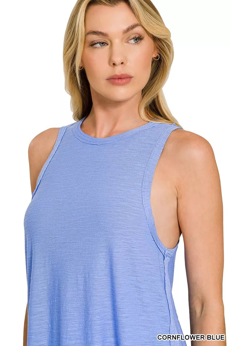 Zenana Curved Hem Slub Tunic Tank - Bitsy Gypsy Boutique