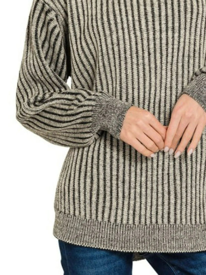 Zenana Curved Hem Two - Tone Ribbed Sweater - Bitsy Gypsy Boutique