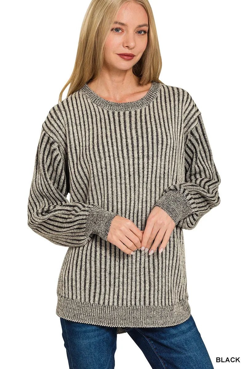 Zenana Curved Hem Two - Tone Ribbed Sweater - Bitsy Gypsy Boutique