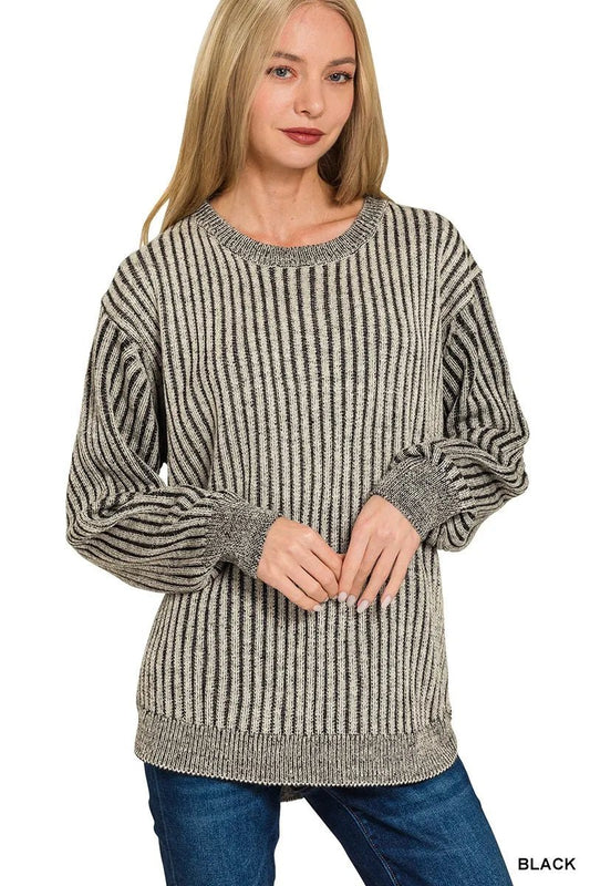 Zenana Curved Hem Two - Tone Ribbed Sweater - Bitsy Gypsy Boutique