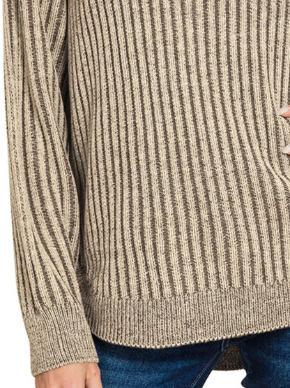 Zenana Curved Hem Two - Tone Ribbed Sweater - Bitsy Gypsy Boutique