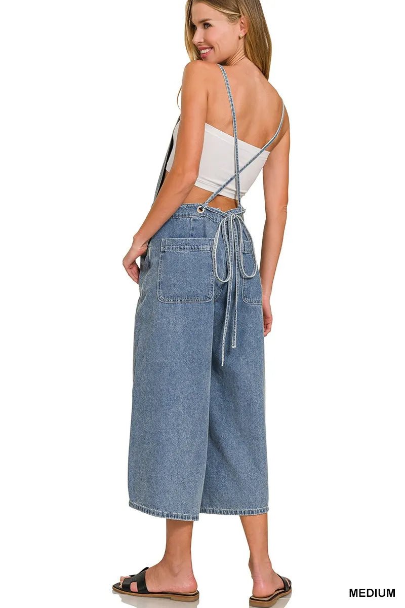 Zenana Denim Medium Washed Wide Leg Overalls - Bitsy Gypsy Boutique