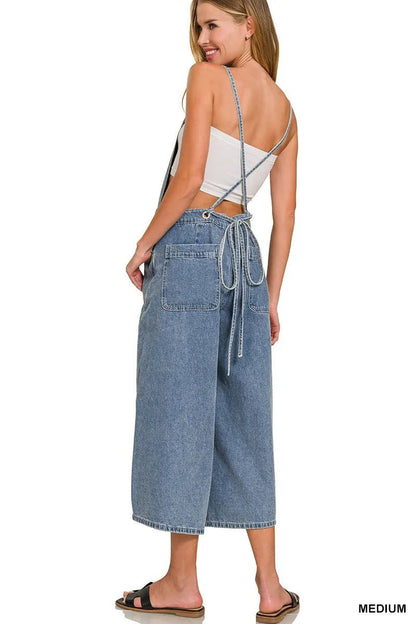Zenana Denim Medium Washed Wide Leg Overalls - Bitsy Gypsy Boutique