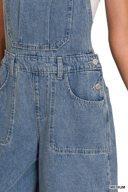 Zenana Denim Medium Washed Wide Leg Overalls - Bitsy Gypsy Boutique
