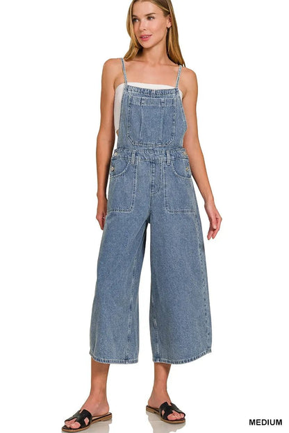 Zenana Denim Medium Washed Wide Leg Overalls - Bitsy Gypsy Boutique