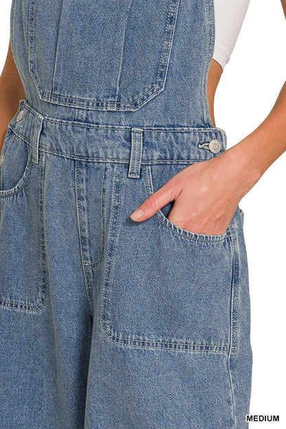 Zenana Denim Medium Washed Wide Leg Overalls - Bitsy Gypsy Boutique