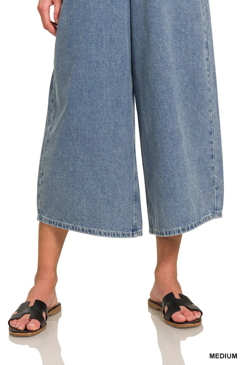 Zenana Denim Medium Washed Wide Leg Overalls - Bitsy Gypsy Boutique