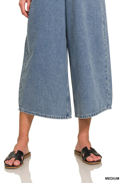 Zenana Denim Medium Washed Wide Leg Overalls - Bitsy Gypsy Boutique