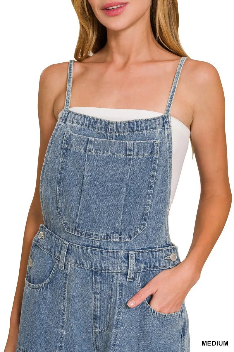 Zenana Denim Medium Washed Wide Leg Overalls - Bitsy Gypsy Boutique