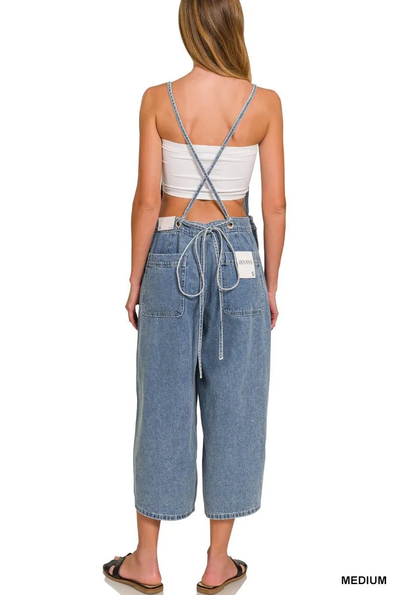 Zenana Denim Medium Washed Wide Leg Overalls - Bitsy Gypsy Boutique