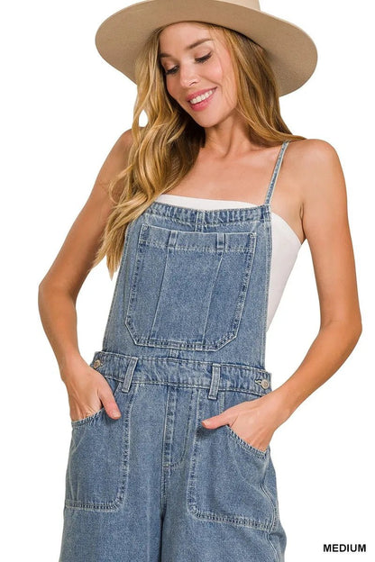 Zenana Denim Medium Washed Wide Leg Overalls - Bitsy Gypsy Boutique