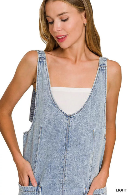 Zenana Denim Overall Dress with Front Pockets - Bitsy Gypsy Boutique