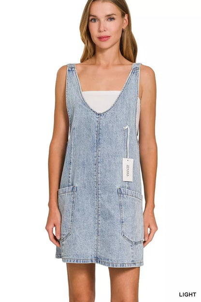 Zenana Denim Overall Dress with Front Pockets - Bitsy Gypsy Boutique