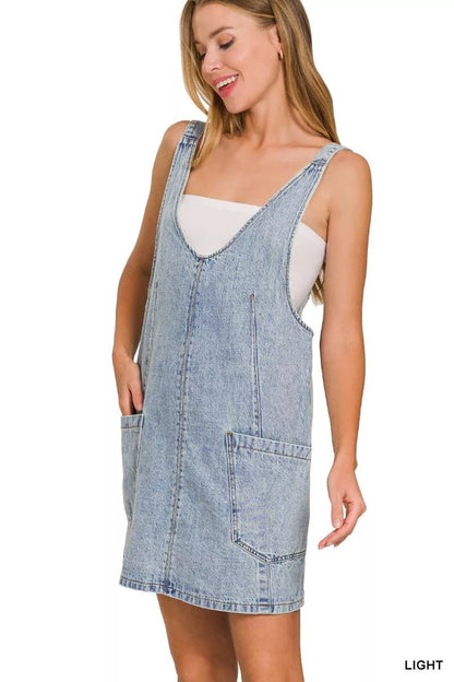 Zenana Denim Overall Dress with Front Pockets - Bitsy Gypsy Boutique