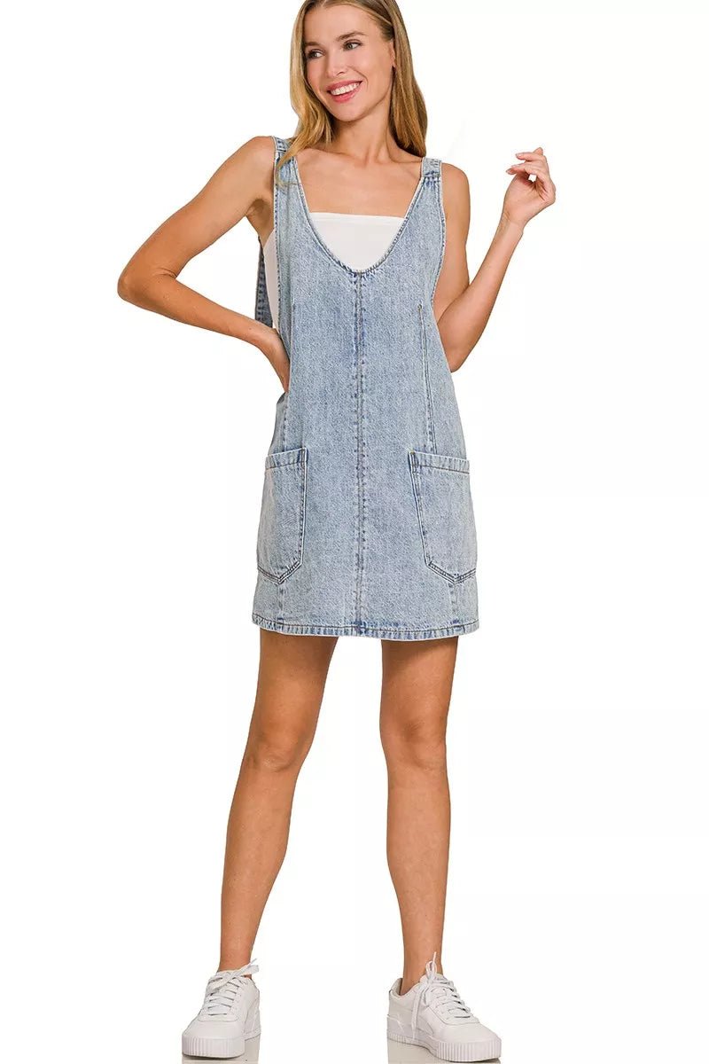 Zenana Denim Overall Dress with Front Pockets - Bitsy Gypsy Boutique