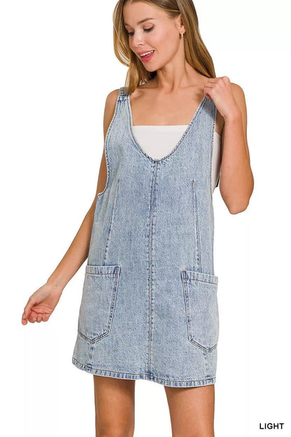 Zenana Denim Overall Dress with Front Pockets - Bitsy Gypsy Boutique