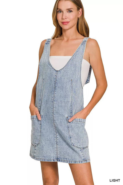 Zenana Denim Overall Dress with Front Pockets - Bitsy Gypsy Boutique