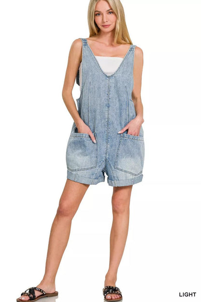 Zenana Denim Short Overalls with Pockets - Bitsy Gypsy Boutique