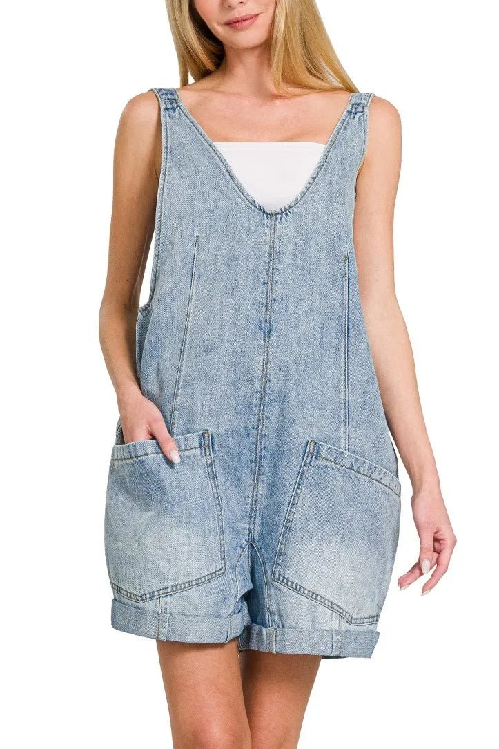 Zenana Denim Short Overalls with Pockets - Bitsy Gypsy Boutique