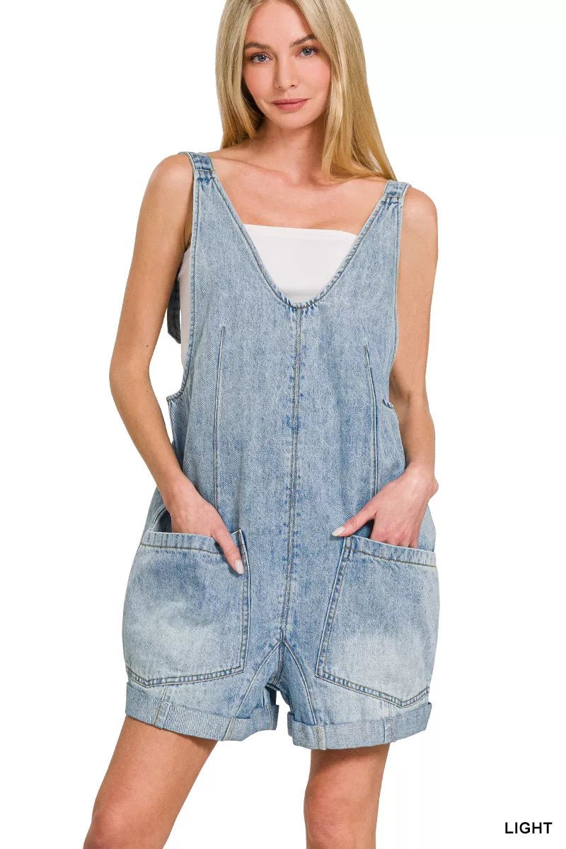 Zenana Denim Short Overalls with Pockets - Bitsy Gypsy Boutique