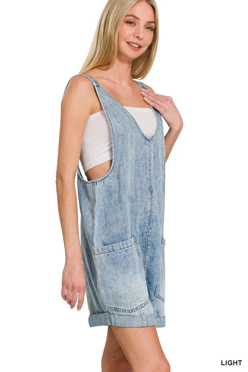 Zenana Denim Short Overalls with Pockets - Bitsy Gypsy Boutique