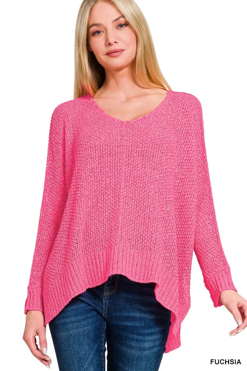 Zenana Dolman Sleeve V - Neck Sweater - Bitsy Gypsy Boutique