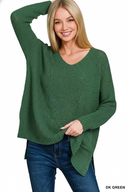 Zenana Dolman Sleeve V - Neck Sweater - Bitsy Gypsy Boutique