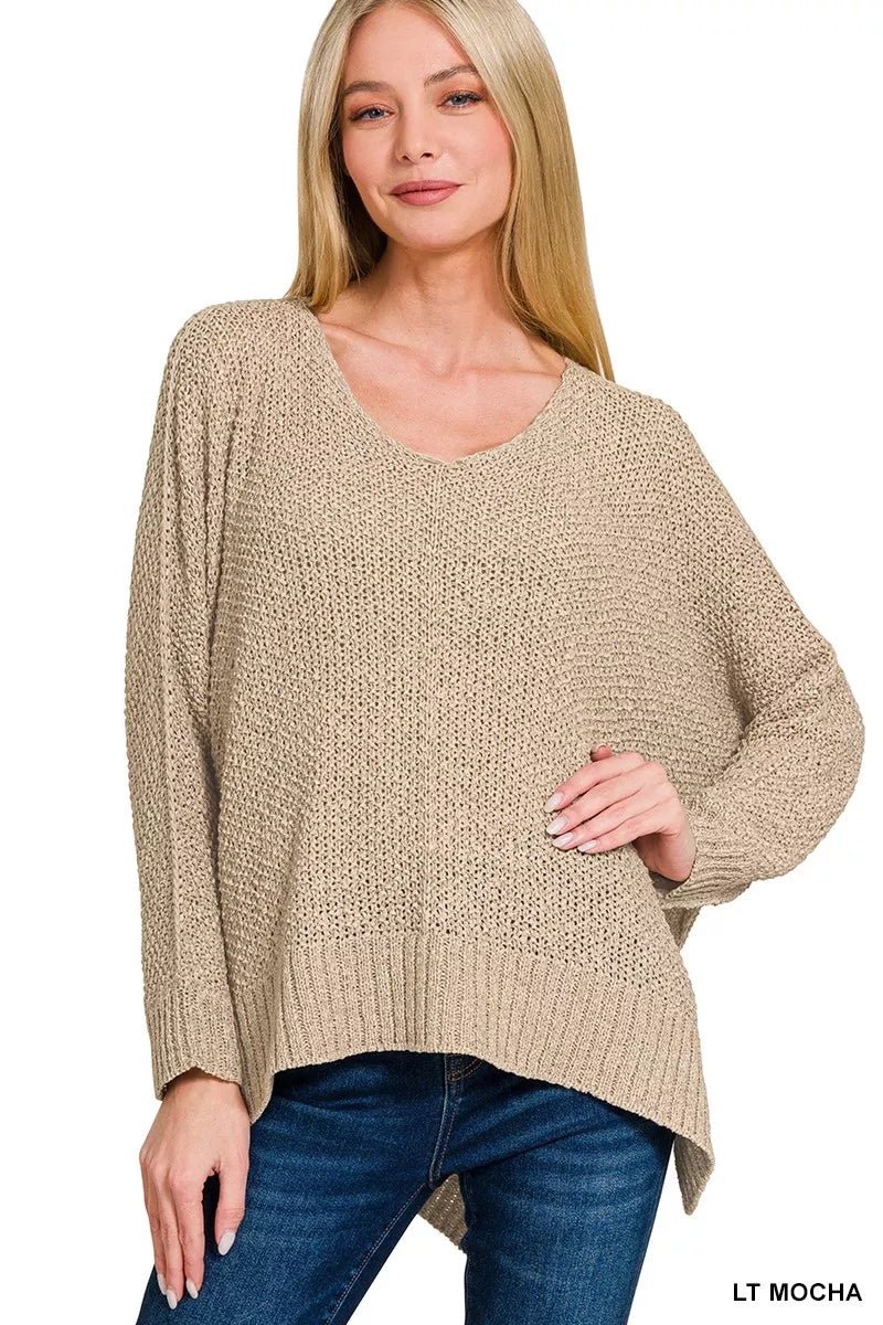 Zenana Dolman Sleeve V - Neck Sweater - Bitsy Gypsy Boutique