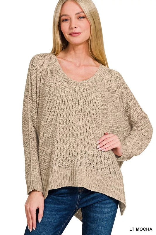Zenana Dolman Sleeve V - Neck Sweater - Bitsy Gypsy Boutique