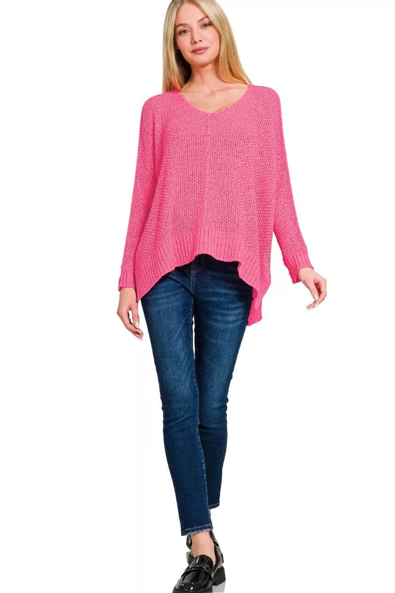 Zenana Dolman Sleeve V - Neck Sweater - Bitsy Gypsy Boutique