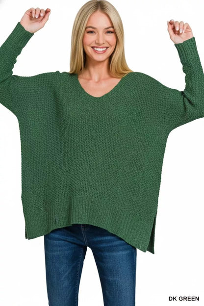 Zenana Dolman Sleeve V - Neck Sweater - Bitsy Gypsy Boutique