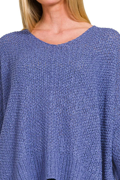 Zenana Dolman Sleeve V - Neck Sweater - Bitsy Gypsy Boutique