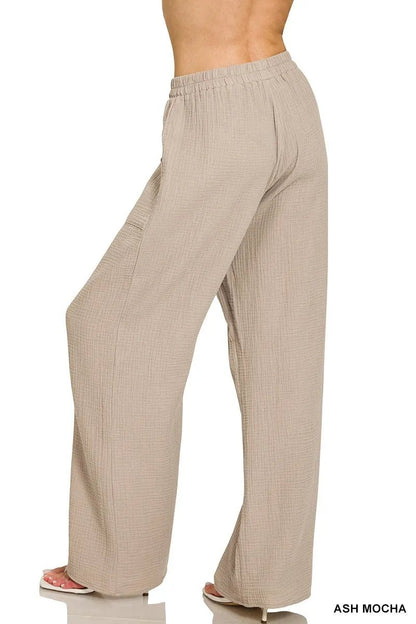 Zenana Double Gauze Elastic Band Pants - Bitsy Gypsy Boutique