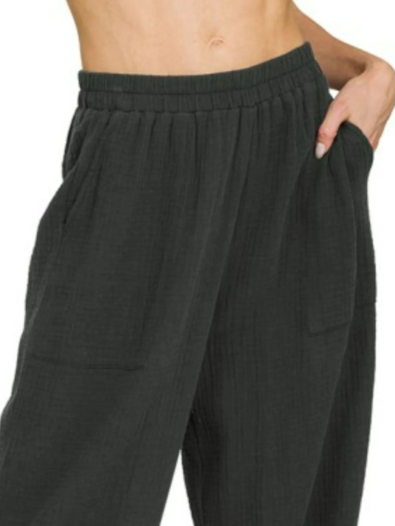 Zenana Double Gauze Elastic Band Pants - Bitsy Gypsy Boutique