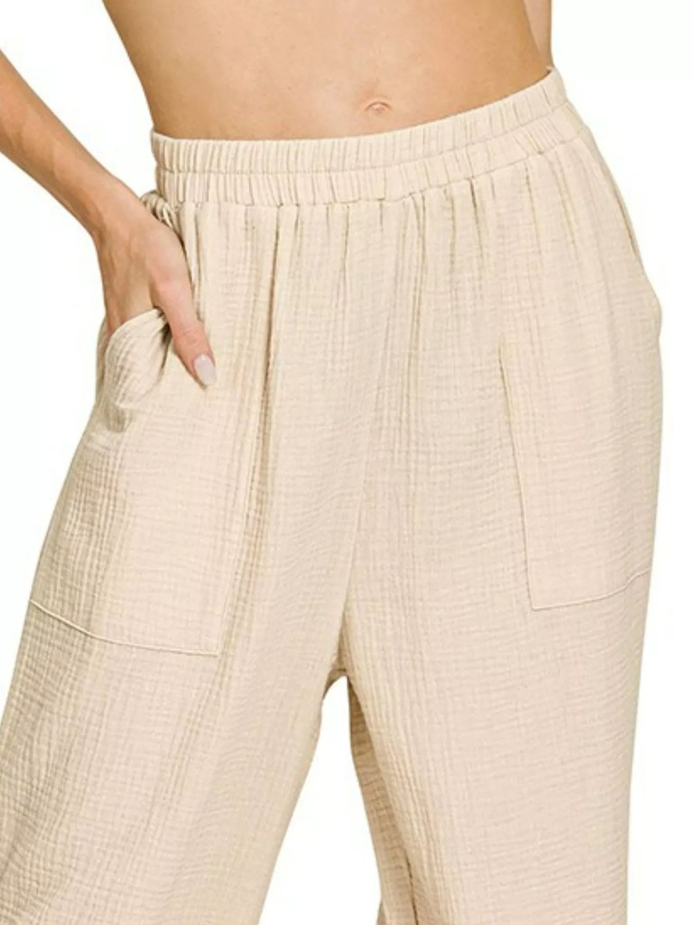 Zenana Double Gauze Elastic Band Pants - Bitsy Gypsy Boutique